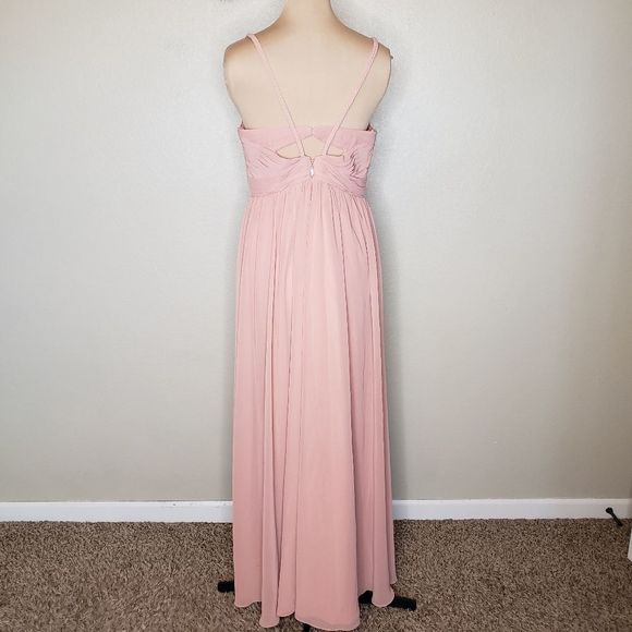 Azazie Dress 10 Blush pink Dusty Rose Braided Strap Chiffon Maxi dress - Picture 3 of 7